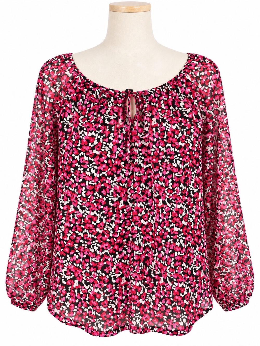 Pink Red Floral Print Flowing Blouse Scoop Neck NWOT Size Medium